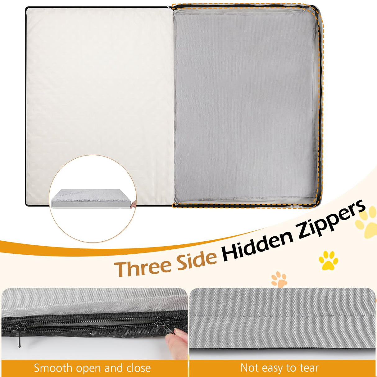 Tivray Dog Bed Cover, Washable Replacement Large Dog Bed Sheet with 3-Sided Continuous Zipper, Waterproof Liner, Soft Plush, Pet Mattress Fluffy Protector, 41x27x3 inches - M, Cover Only Grey