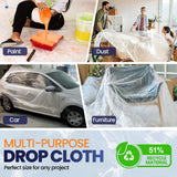 Ecotez 6 Pack 12 x 9 ft Extra Large Plastic Drop Cloth for Painting - Light & Durable Tarp Cover for Furniture - Plastic Clear Tarp Waterproof - Paint Floor Covering - Painters Drop Cloth Sheeting
