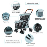 LPOTIUS Double Pet Stroller for Dogs and Cats, One-Hand Folding Dog Stroller Travel Carriage for Small Medium Dogs Cats, 4 Wheels, Blue