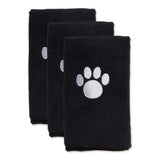 Bone Dry Pet Grooming Towel Collection Embroidered Absorbent Microfiber Drying Set, 15x30, Black, 3 Count