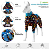 LovinPet Large Dog Pajamas, Post Surgery Recovery Shirt, Stretchy Fabric, Aim for The Moon Flannel Navy Print, Anti Licking, Easy Wear Dog Jammies,Black Blue M
