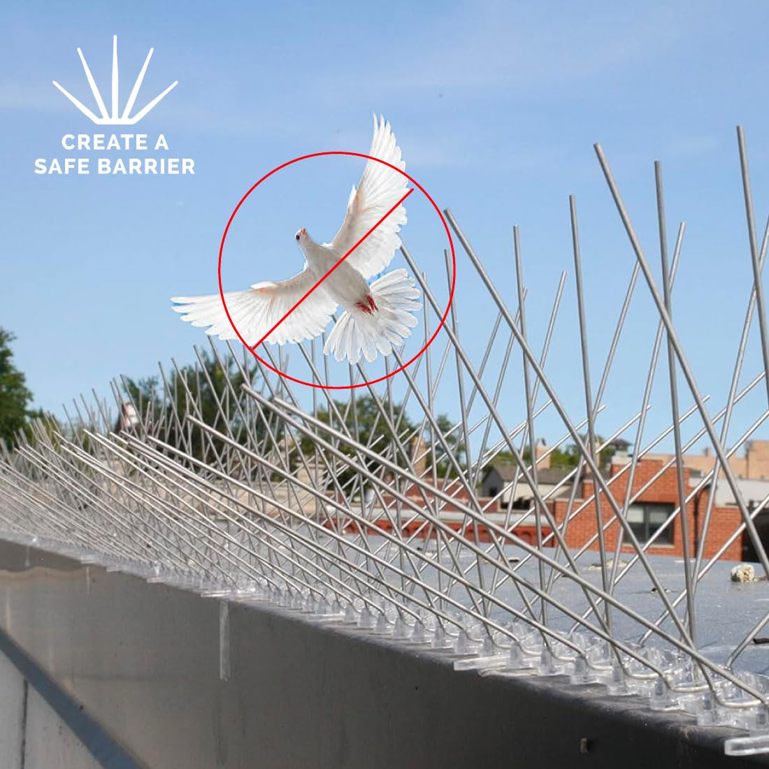 Bird-X STS-50 Regular Width 6-inch Pigeon Barrier, Original Stainless Steel Bird Spikes Linear, 50 feet, silver