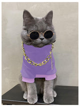 QWINEE 3Pcs Dog Hoodie Cat Apparel Dog Custume Set with Necklace and Sunglasses Pet Clothes for Puppy Small Medium Dogs Cats Mauve Purple Small
