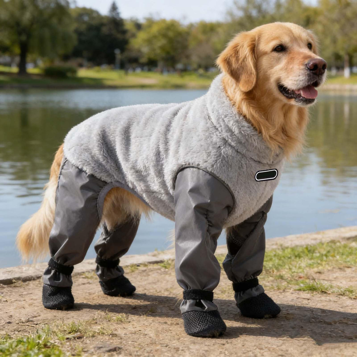 Dog Winter Coat, Waterproof Insulated Quilted Full Body Suit with Attached Boots for Small Medium Dogs, Reflective Outdoor Walking Snow Outfit (Grey, L)