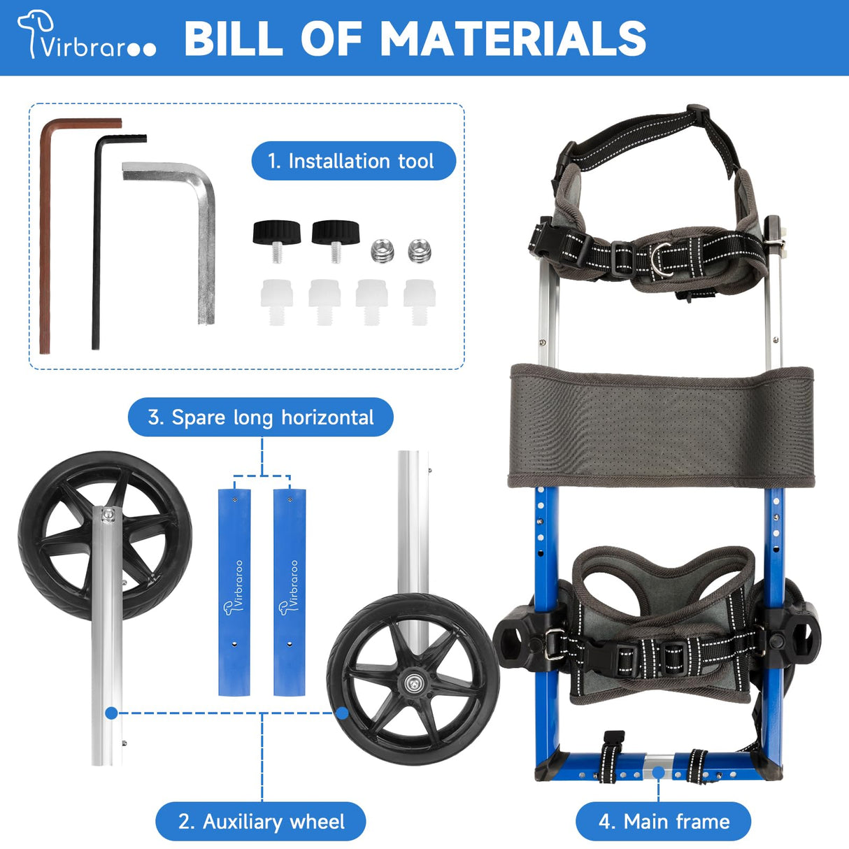 Virbraroo Dog Wheelchair for Back Legs with Upgraded All-Terrain Tires & Durable Bearings,Adjustable Dog Wheelchair for 11.8"-17.7" Lenght,22-35 lbs Disabled or Injured Small Dogs