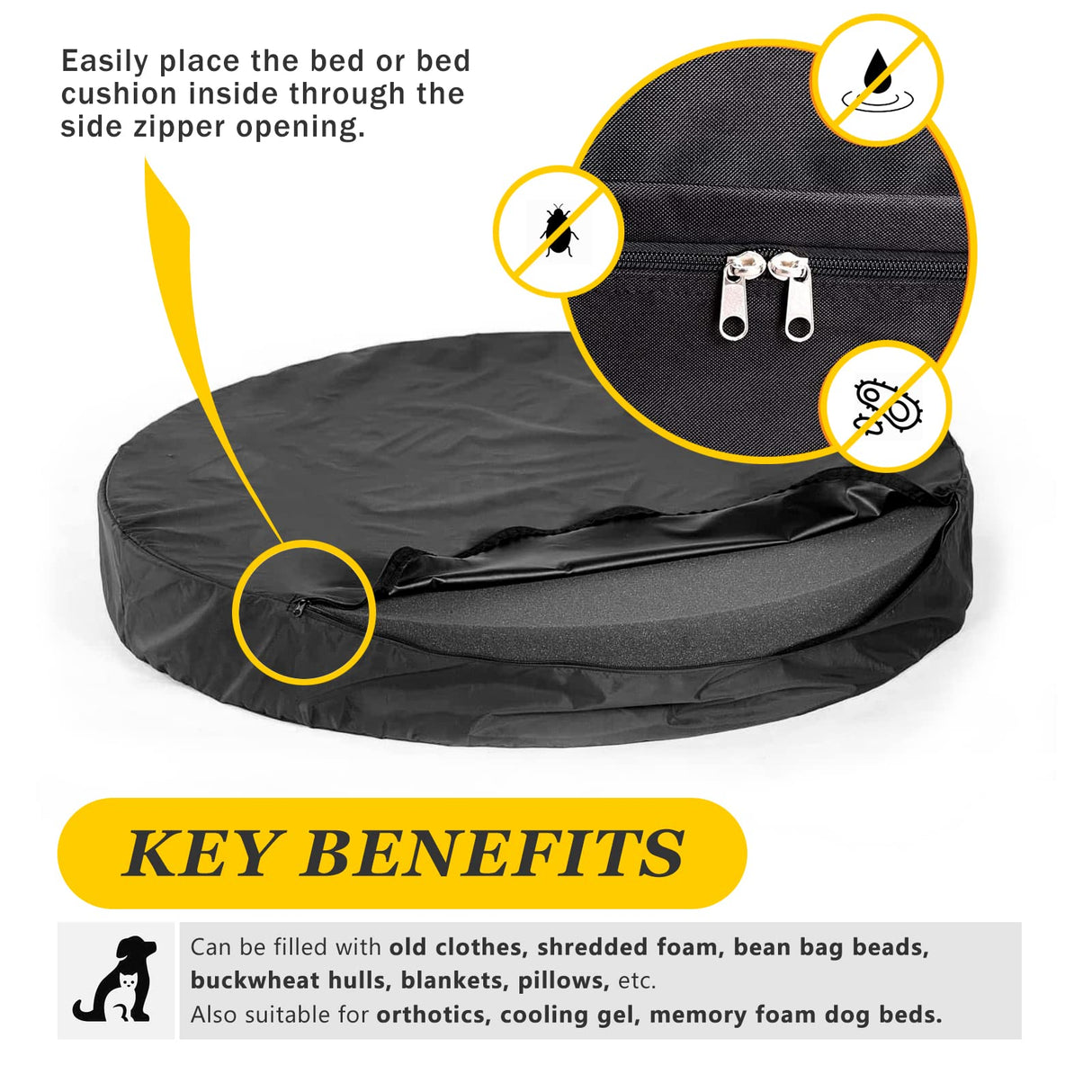 SELUGOVE Round Dog Bed Replacement Cover 36D × 4H Inch Washable Grey Thickened Waterproof Oxford Fabric with Handle and Zipper Reusable Dog Bed Liner for Small to Medium 25-35 Lbs Puppy