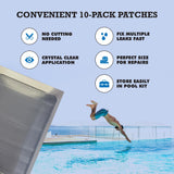 Burro Adhesives 10-Pack Waterproof Clear Pool Tape Patches - Professional Grade PVC Repair Kit with 2.75" x 4" Heavy Duty Patches for Commercial & Residential Vinyl Pools, Works Underwater & Dry