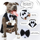Huhumy 4 Pcs Dog Wedding Tuxedo Outfit for Large Dogs Pet Ring Box Security Gift Set Include Wedding Ring Holder Pouch Box Formal Dog Tux PU Leather Leash Black Gentleman Pet Tux with Bowtie Set