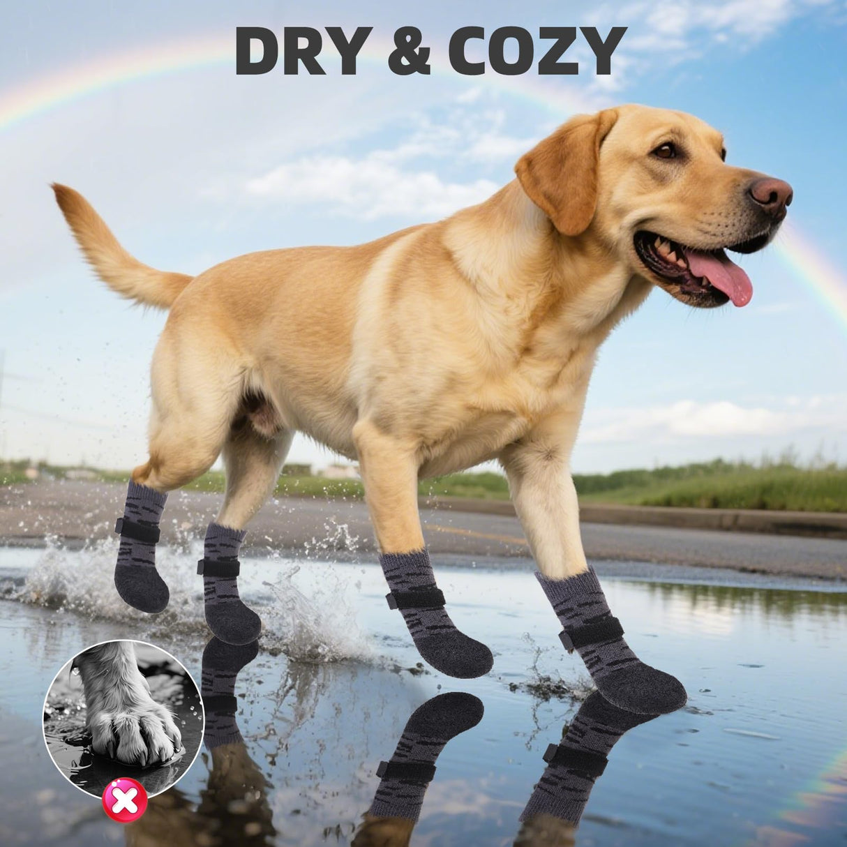 PUPTECK Anti Slip Dogs Shoes for Hot/Cold Pavement, Senior Booties, Rubber Boots & Paw Protectors for Small Medium Large Size Dogs to Prevent Licking, Grippy Socks for Hardwood Floors, Tiger XXL