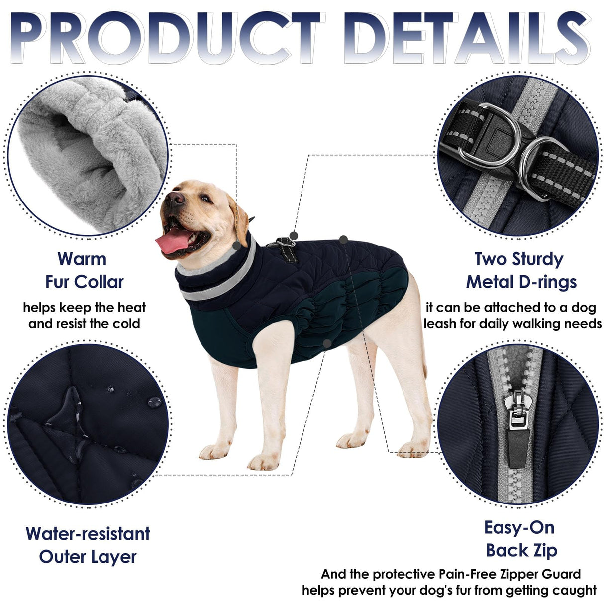 AOFITEE Dog Coat, Warm Dog Winter Coat for Small Dogs, Reflective Turtleneck Dogs Jacket with Harness Built in, Waterproof Windproof Pet Fleece Vest Snow Jacket for Cold Weather, Navy S