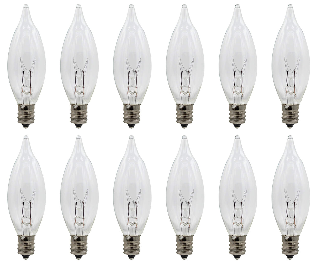 Creative Hobbies® Replacement Light Bulbs for Electric Candle Lamps, Flame Tip Bulbs for Window Candles, Chandeliers - 7 Watt - 120 Volt - E12 Candelabra- Pack of 12