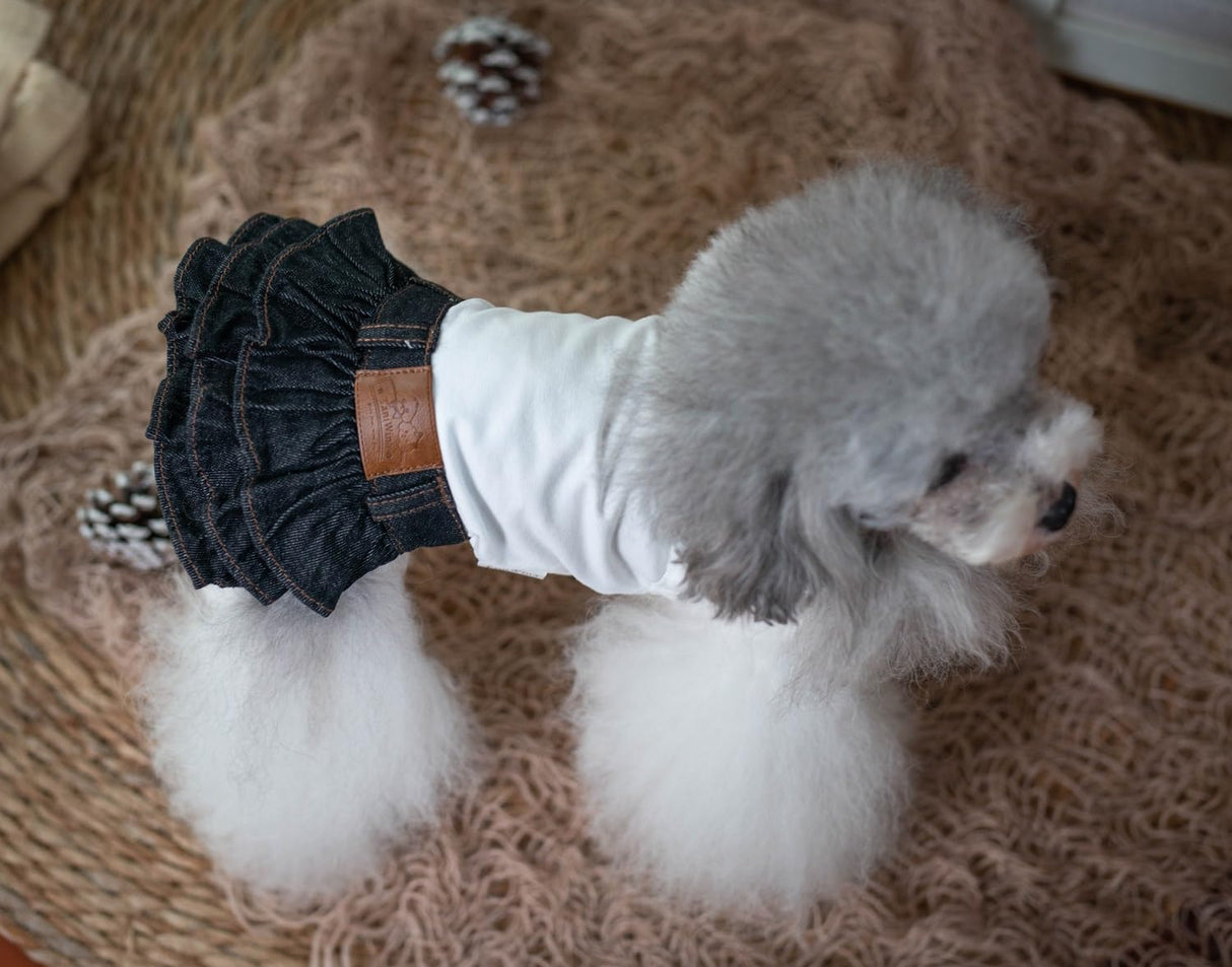 TaniWina Pet Costume Cotton Bottoming Denim Cake Skirt pet Clothes for Small Dogs (Black White Base, M)