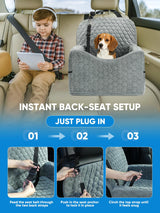 Sniffury Dog Car Seat for Small/Medium Pets, Adjustable Booster Seat with Safety Leash, Washable Cover & Storage Pockets (Up to 35 lbs, Gray)