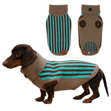 WienieDay Cozy Striped Turtleneck Sweater for Dachshunds and Small Dogs, Knitted Stretchy Pullover for Medium Dogs (Blue&Brown, Medium (12-16 lbs))