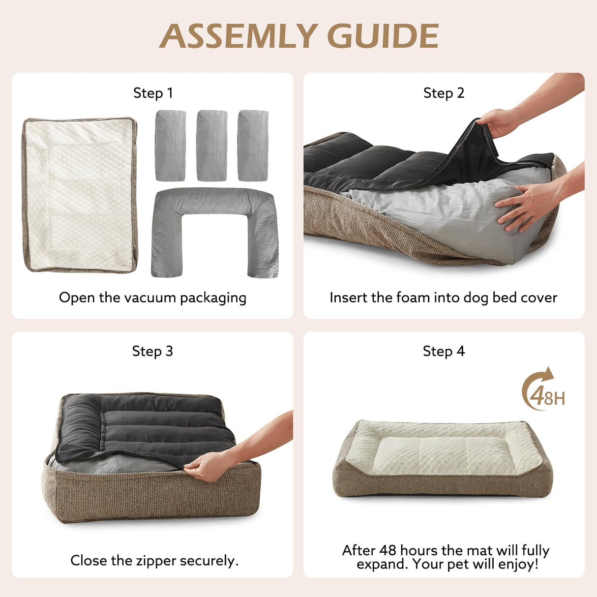 JOEJOY XL Orthopedic Dog Beds Large Sized Dog, Extra Thick Supportive Big Dogs Couch Bed with Sides, Ultra Soft Pet Bed Sofa for Large Dogs, Beige, 38''x28''