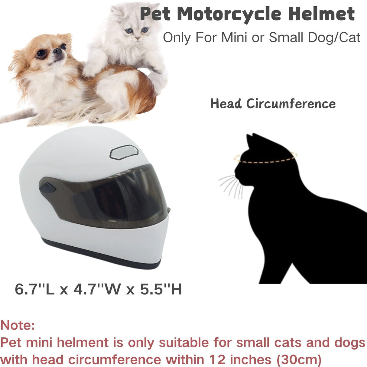 Pet Motorcycle Helmet Dog/Cat Full Face Motorcycle Helmet Outdoor Motorcycle Bike Riding Helmet Hat for Cat Dog Doggie Puppy Kitten Pet Supplies Racing Car Fan Collectible Small Gift (White)