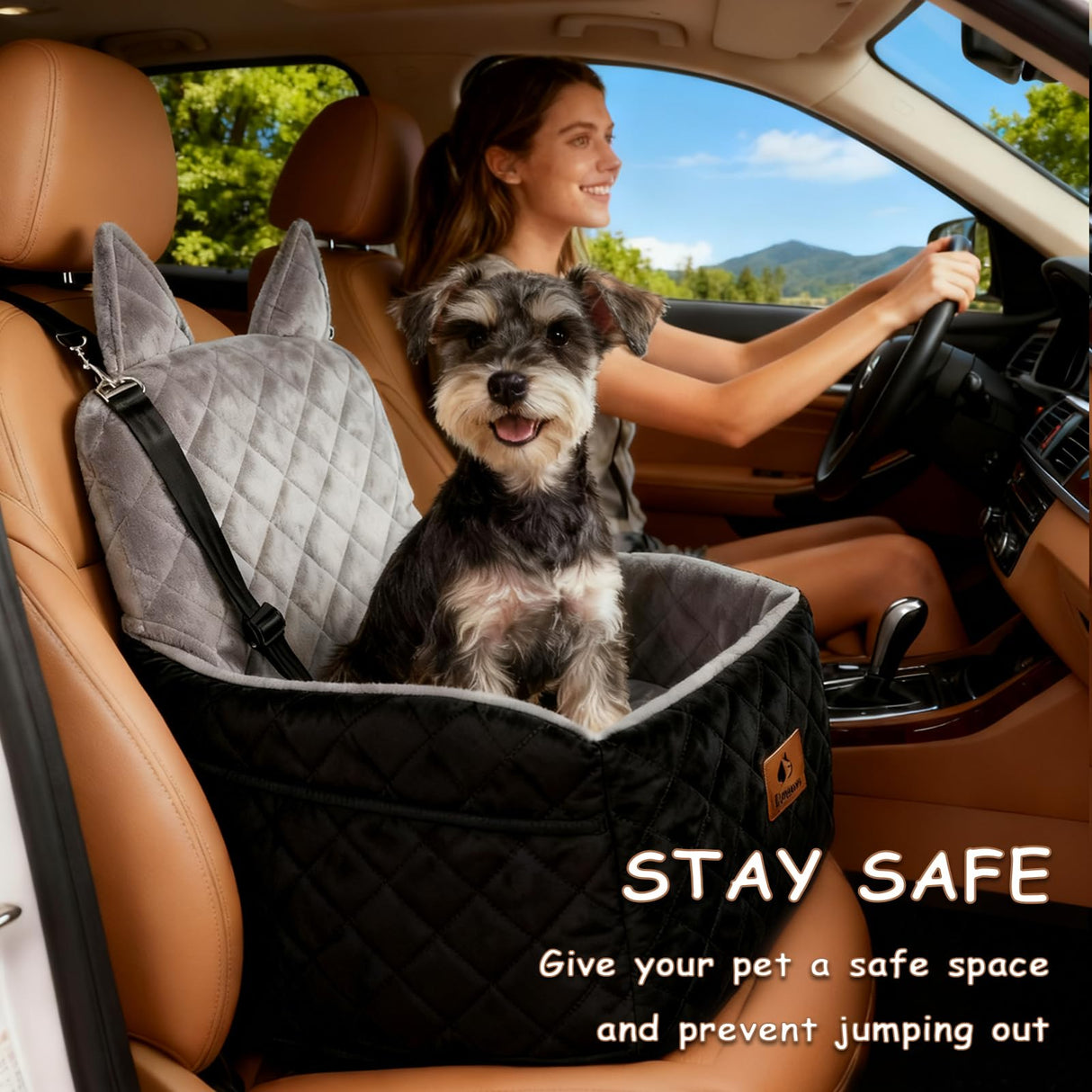Eimuzure 6" Elevated Dog Booster Seat for Small & Medium Dogs up to 35 lbs – Memory Foam Car Bed with Washable Cover for Calmer Rides, Better Window View & Easy Cleaning