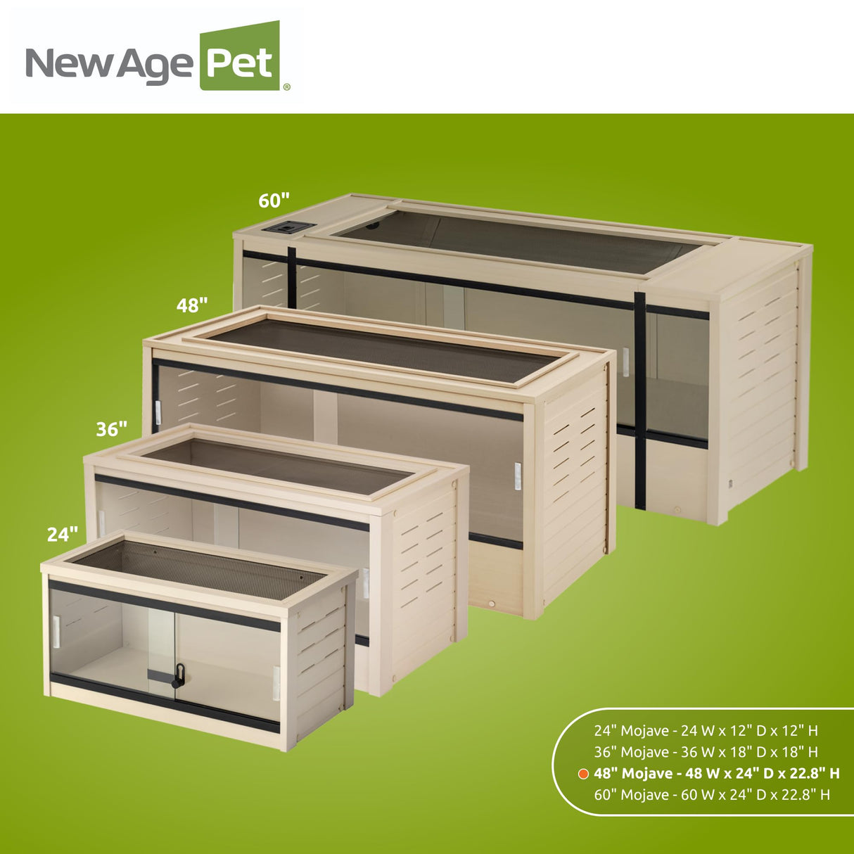 New Age Pet ECOFLEX 48" Wide Large Reptile Habitat, Mojave Lounge for Snakes, Tortoises & Lizards in Maple, Black & Grey, Easy Assembly, Sliding Glass Doors & Mesh Top