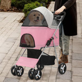 Athena Collection 4 Wheels Pet Stroller for Medium Dogs 33 Lbs Puppy Cat Pet Dog Stroller with Detachable Carrier, Cup Holder Tray, Bottom Storage, Pink