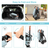LPOTIUS Double Pet Stroller for Dogs and Cats, One-Hand Folding Dog Stroller Travel Carriage for Small Medium Dogs Cats, 4 Wheels, Blue