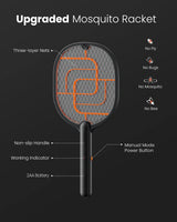 Electric Fly Swatter, 3800V Battery Powered Handheld Fly Zapper, 3-Layer Protection Grid Bug Zapper Racket for Home Bedroom Kitchen Office Backyard Patio Indoor Outdoor