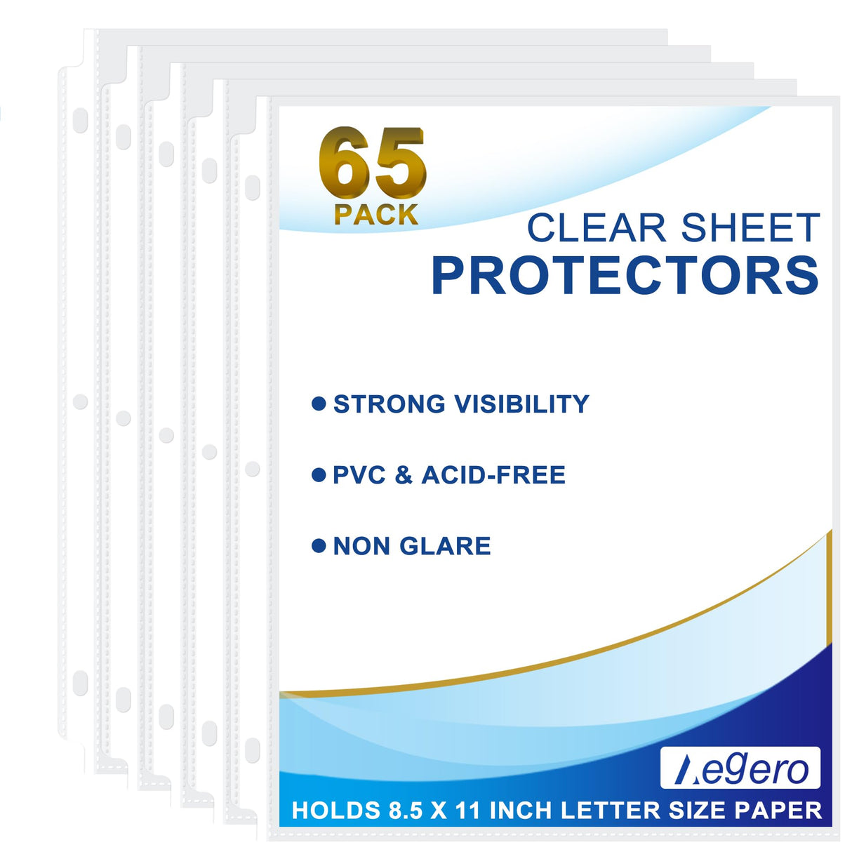 Aegero 65 Pack Clear Sheet Protectors, 8.5 x 11 inch Page Protectors for 3 Ring Binder,Top Loading Paper Protector for Documents and Photos,Letter Size