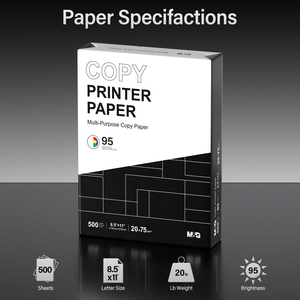 M&G Multipurpose Copy Printer Paper, 8.5 x 11, 20lb, 1 Ream (500 Sheets), 95 Bright, White