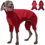 ROZKITCH Waterproof XL Dog Jacket for Winter, Dog Pajamas for Large Dogs, Pullover Fullbody Clothes Jumpsuit, Fleece Cold Weather Coats, Four-Legged Snowsuit with Leash Hole Red XL