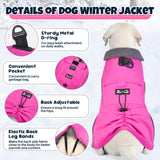 SlowTon Dog Winter Coat - Waterproof Fleece-Lined Dog Snow Jacket, Windproof Cold Weather Clothes with Reflective Stripes, Leash D-Ring & Storage Pocket for Medium Large Dogs (Pink, L)