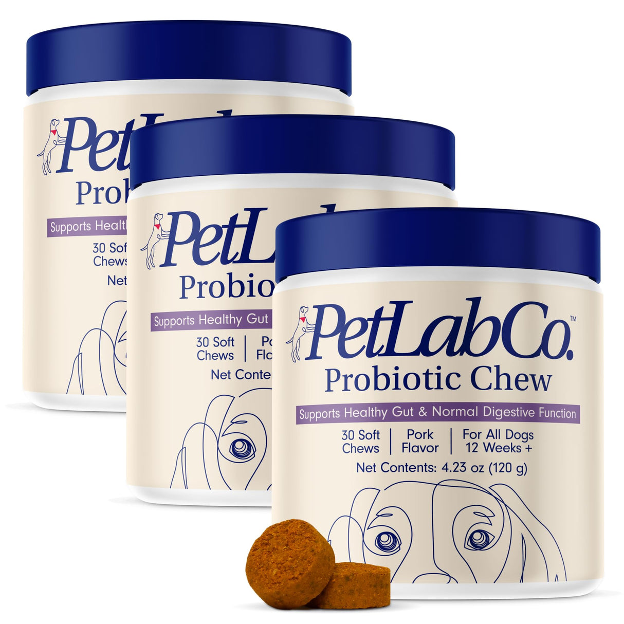 PetLab Co. Probiotics for Dogs, Support Gut Health, Occasional Diarrhea, Digestive Health & Seasonal Allergies - Pork Flavor - 30 Soft Chews - Packaging May Vary (Value 3-Pack)