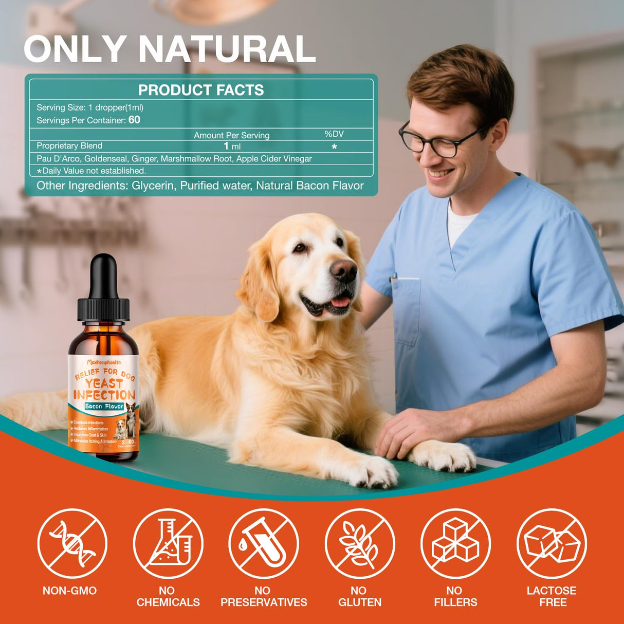 Dog Yeast Infection Treatment : Natural Yeast Infection Drops for Dogs - Anti-Yeast Drops for Itchy Ears, Paws & Skin Allergy Relief, Herbal Supplement for Dog Ear Yeast Infection Treatment, 2 Oz