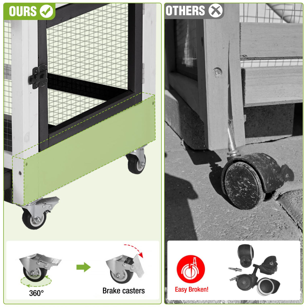 GUTINNEEN Rabbit Hutch Indoor Rabbit Cage with Wheels Outdoor Bunny House 2 Story Guinea Pig Cage with Leakproof Tarp Roof (White)