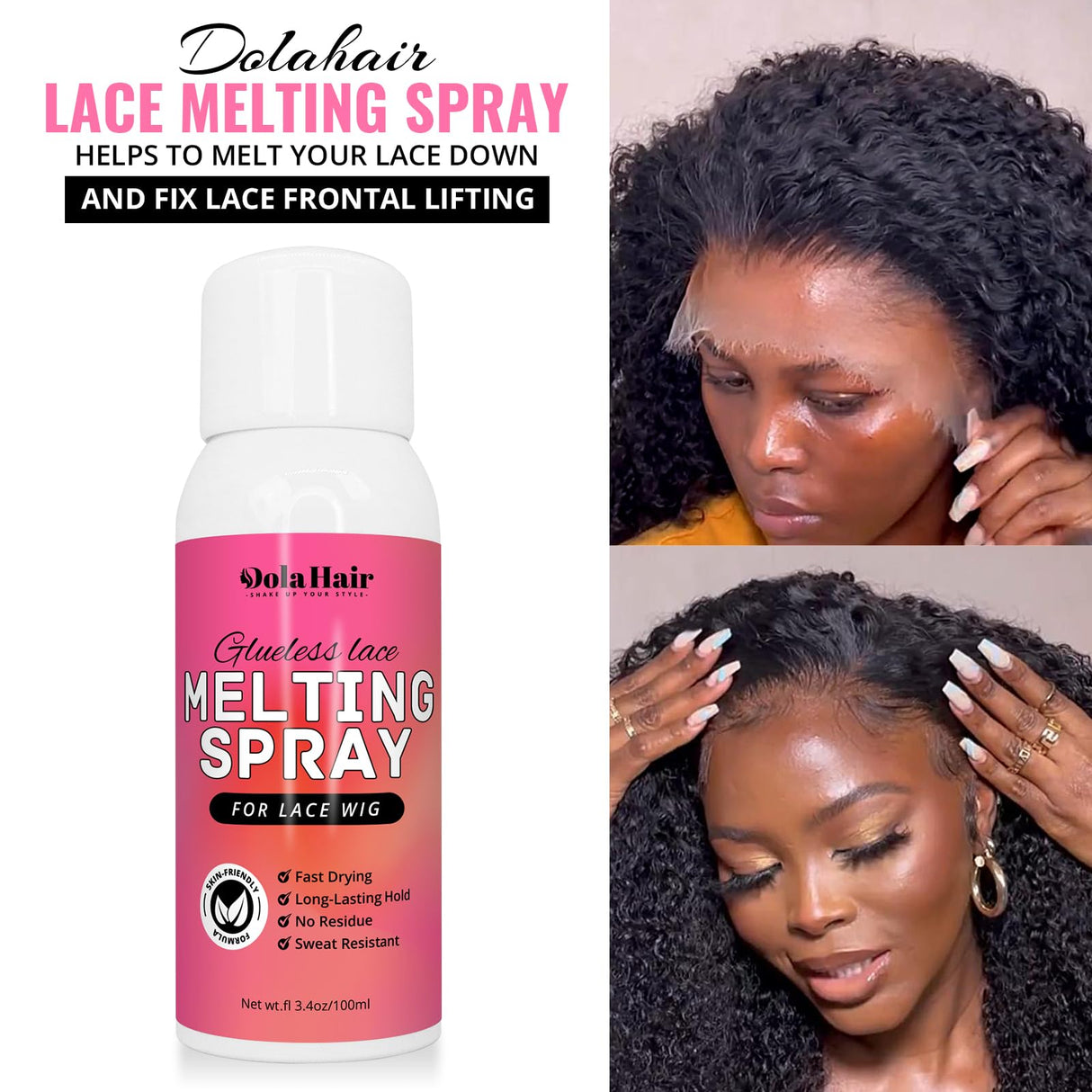DOLAHAIR Lace Melting Spray for Glueless Wigs Lace Bond Melting Spray Bond Adhesive Wig Glue Spray Lace Front Melting Spray for Glueless Wigs Glue Spray Lace Melting Spray Lace Filter Melting Spray