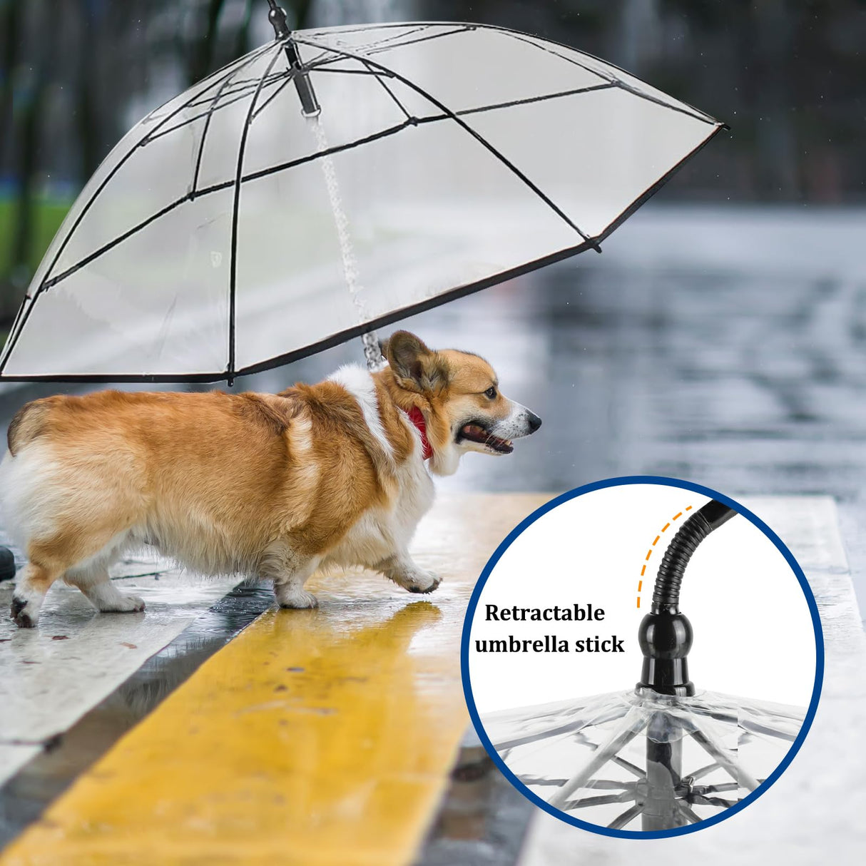 KEFIDEK Pet Dog Transparent Umbrella, Clear Folding Adjustable Leash, Keeps Pet Dry in Rain (Bending Hook)