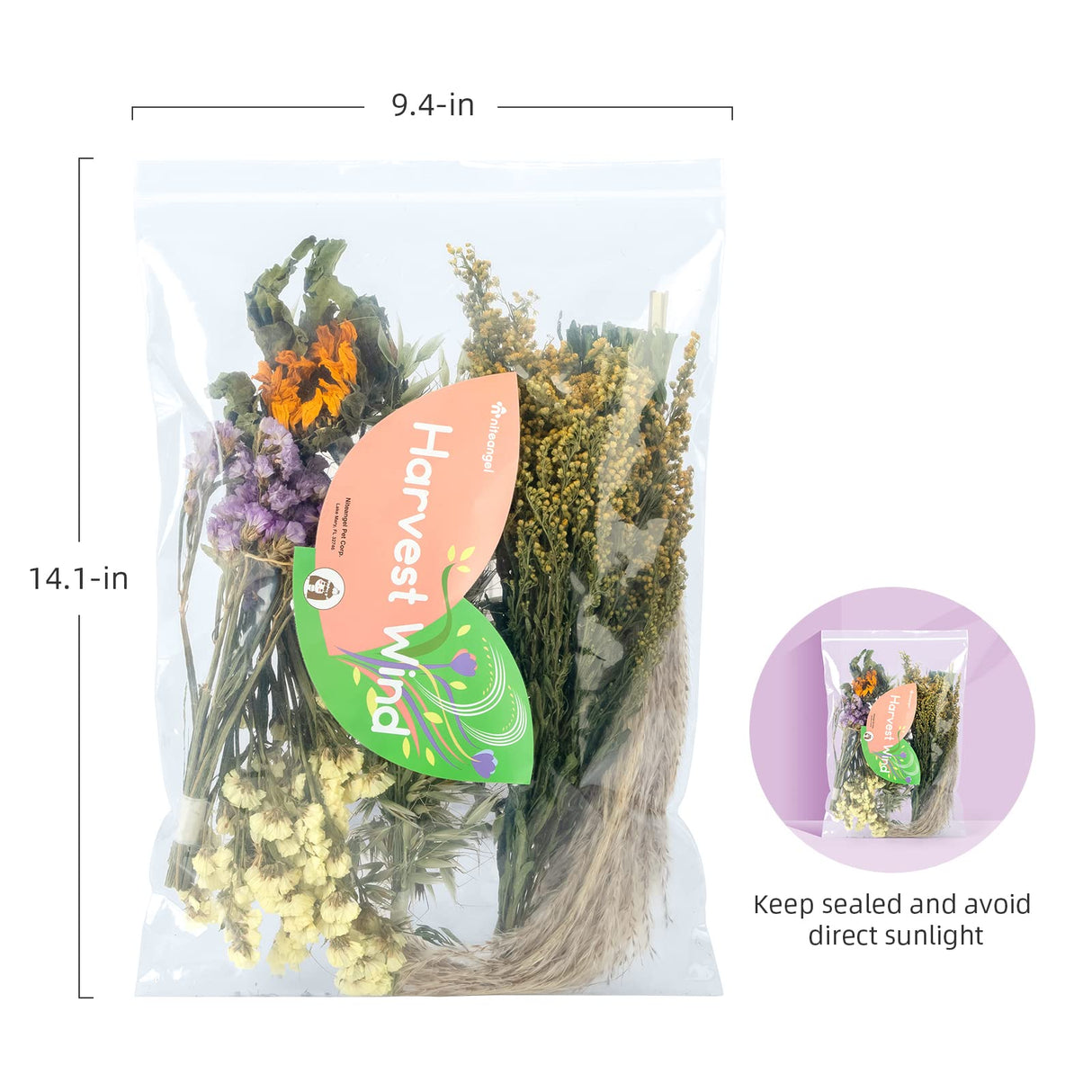 Niteangel Natural Flower & Herb Bedding Habitat Decor - for Hamsters Gerbils Mice Lemming Degus or Other Small Pets (Harvest Wind - Flower Version)