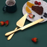 Cake Cutting Set for Wedding, Elegant Cake Knife and Server Set with Thickened Stainless Steel Rounded Edges, Cake Cutter Pie Spatula for Birthday Anniversary, 2 Pcs, Gold
