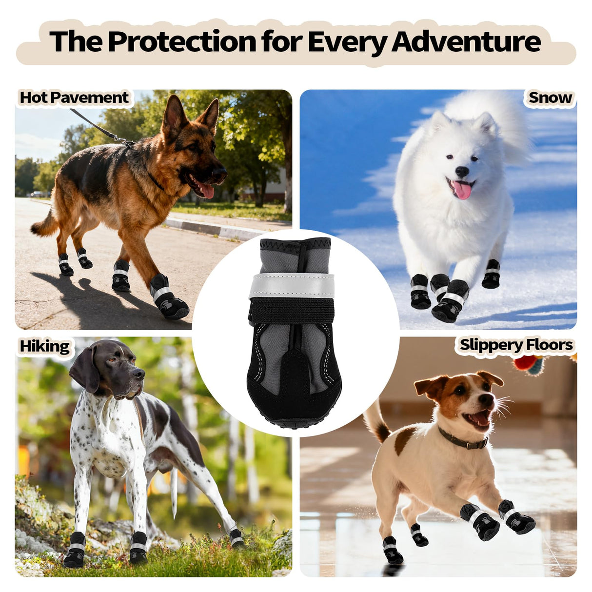 Pezluxe Dog Shoes, Waterproof Paw Protectors for Winter Snow Summer Hot Pavement, Outdoor Walk & Hiking Dog Boots for Hard Floors, Anti-Slip Sole Dog Booties for Medium Large Dogs(Black, #3)