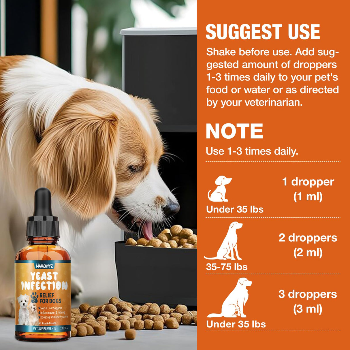 Dog Yeast Infection Relief - 60ml Herbal Pet Supplement, Soothes Itching & Odor, Supports Skin Flora Balance, Safe for Puppies to Senior Dogs, Easy-Dose Dropper