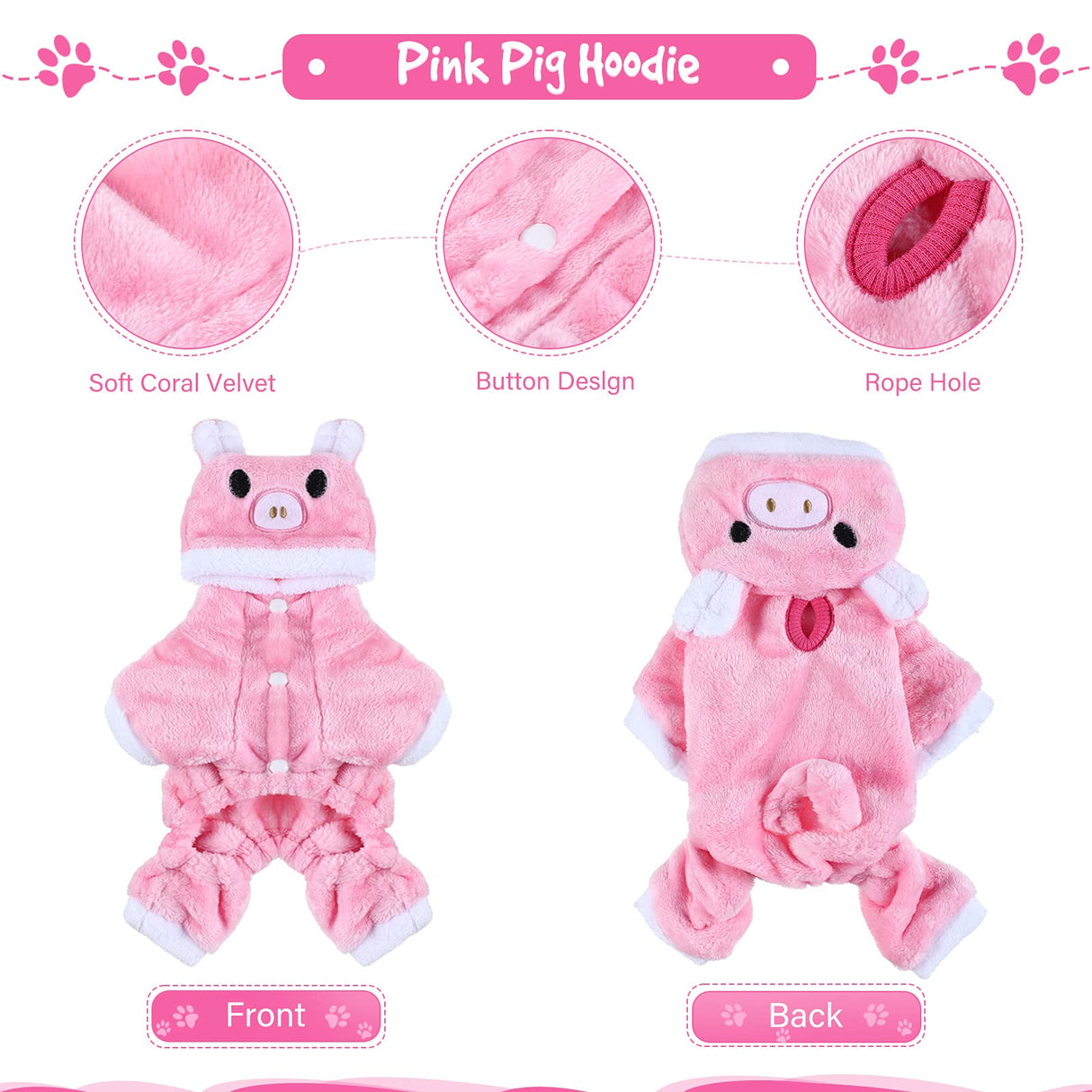 Queekay 2 Pieces Cute Dog Costume Halloween Cat Clothes Pink Pig PET Costume Design Dinosaur Clothing Puppy Outfits PET Hoodie Warm Dress up Clothes for Puppies and Kitten(Medium)