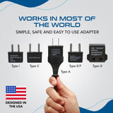 International Worldwide Travel Plug Adapter 5 Piece Set, Great for Cell Phones, Battery Chargers, Laptops to Work in Most Countries