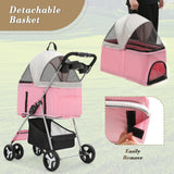 Athena Collection 4 Wheels Pet Stroller for Medium Dogs 33 Lbs Puppy Cat Pet Dog Stroller with Detachable Carrier, Cup Holder Tray, Bottom Storage, Pink