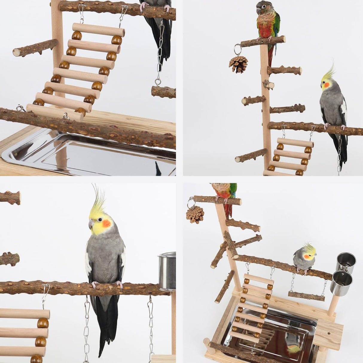 GOVNPJ Bird Playground with Feeder Cups, Wooden Parrot Play Stand for Cockatiel, Parakeet