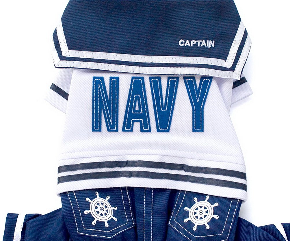SELMAI Boy Navy Captain Costume Jumpsuit Seaman Outfits for Small Dog Cat Puppy Tee Shirts with Pants Chihuahua Clothes M