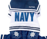 SELMAI Boy Navy Captain Costume Jumpsuit Seaman Outfits for Small Dog Cat Puppy Tee Shirts with Pants Chihuahua Clothes M