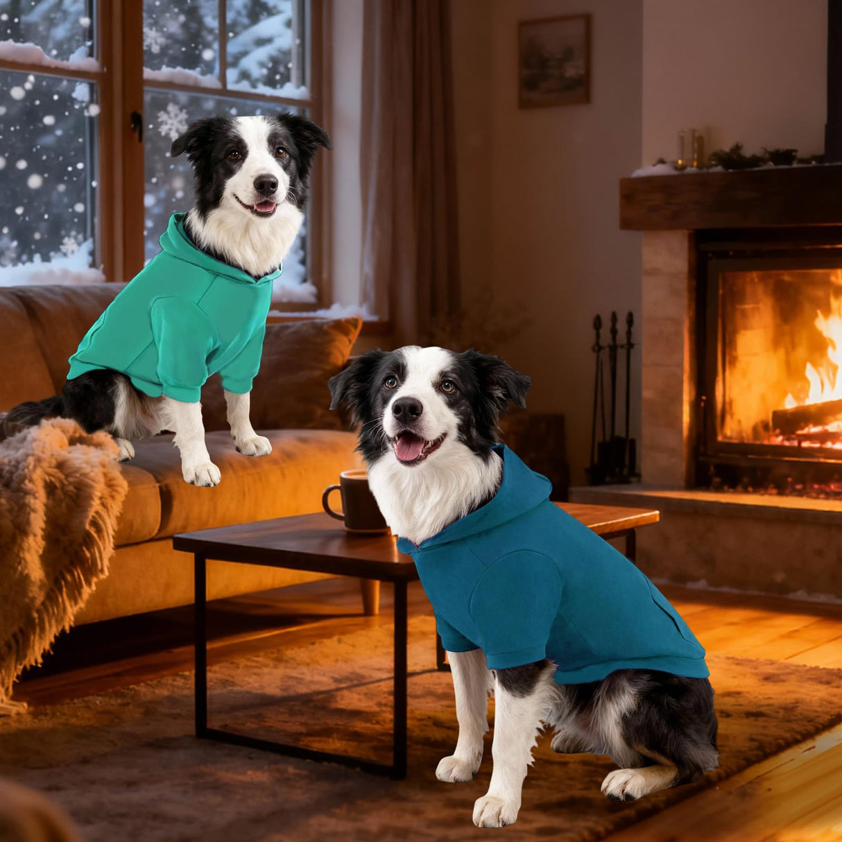 Kickred 2 Pieces Basic Cotton Dog Hoodie Sweater, Soft Pet Clothes Dog Sweatshirts, Dog Outfit Coat Pullover with Pocket and Leash Hole for Small Medium Large Dogs, Turquoise & Dark Blue (X-Large)