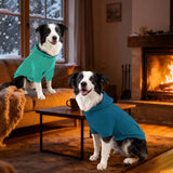 Kickred 2 Pieces Basic Cotton Dog Hoodie Sweater, Soft Pet Clothes Dog Sweatshirts, Dog Outfit Coat Pullover with Pocket and Leash Hole for Small Medium Large Dogs, Turquoise & Dark Blue (X-Large)
