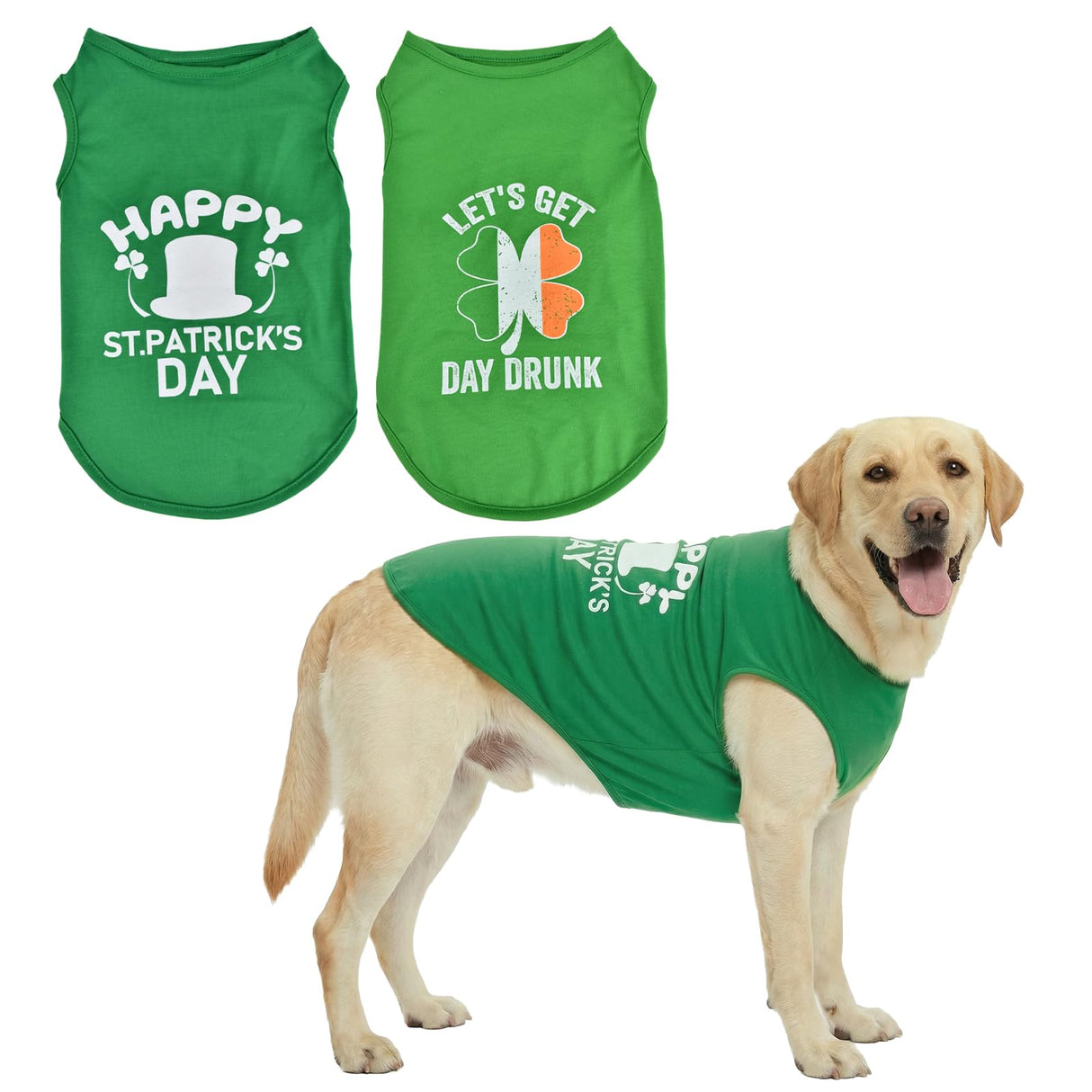 Vehomy 2-Pack st Patricks Day Dog Shirt Irish Holiday Green Dog Shirts with Shamrock Patterns Pet Saint Patricks Clover Clothes Outfit Sleeveless T-Shirt for Small Medium Large Dogs 4XL