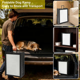 BAQTALE Foldable Dog Ramp for Cars – 68.89" L x 15.74" W, Supports 220 lbs, 8 Adjustable Heights with Support Legs, Non-Slip Surface, Portable Pet Ramp for Large Dogs, Folds to Carry-On Size