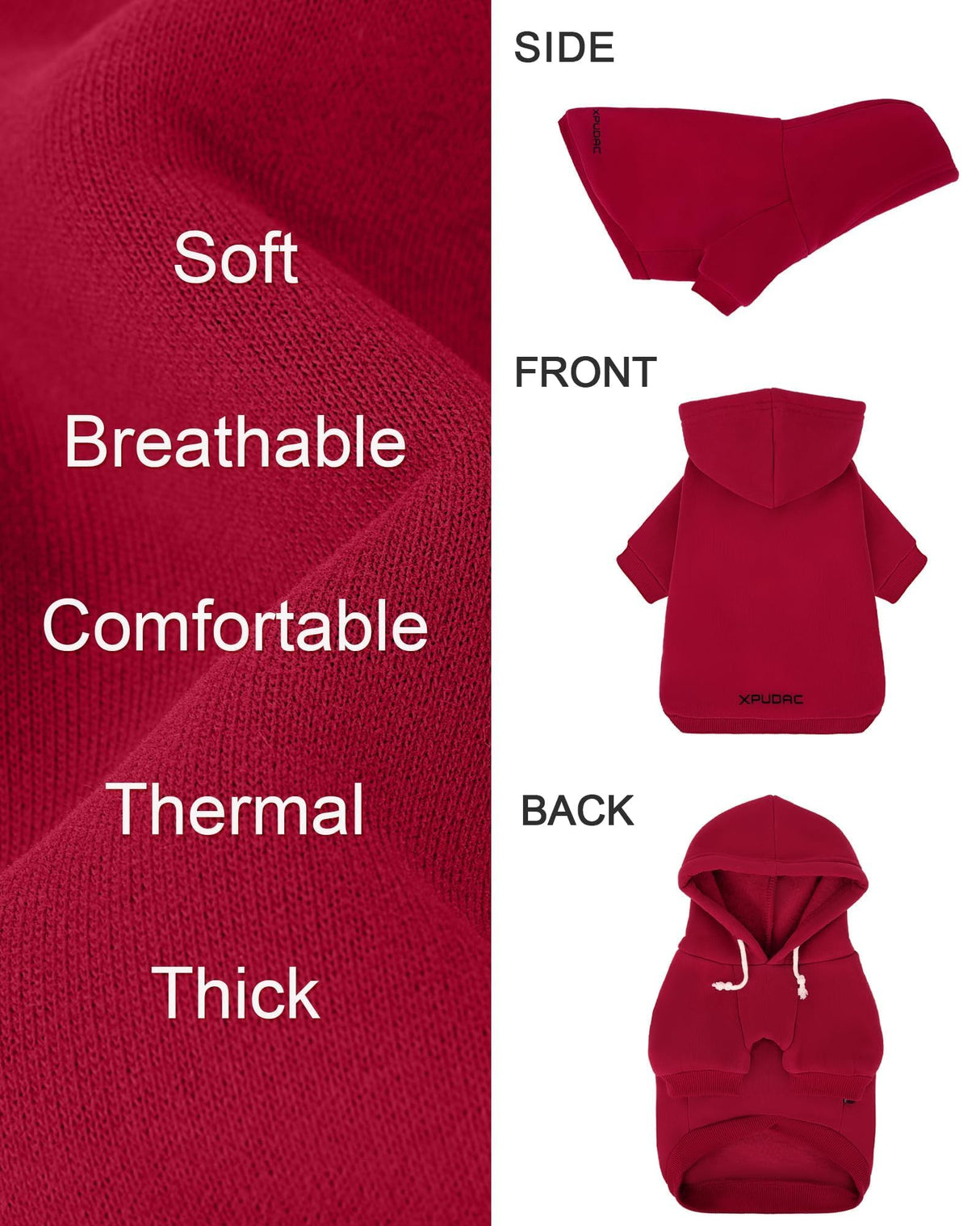 XPUDAC Matching Hoodie for Dogs and Humans Fleece Sweatshirt Soft Warm Pet Hoodie Sweater for Large Small Medium Dog and Owner Matching Clothes Cold Weather, Red, 3X-Large