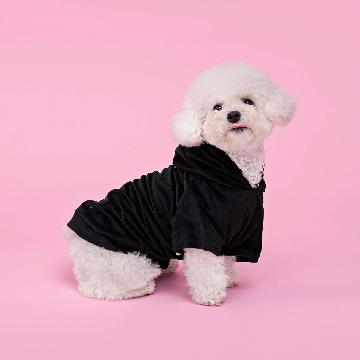 Juicy Couture Bling Velour Pet Hoodie - Black - M/L (7-12 lbs.) - Pet Hoodies for Small Dogs or Cats